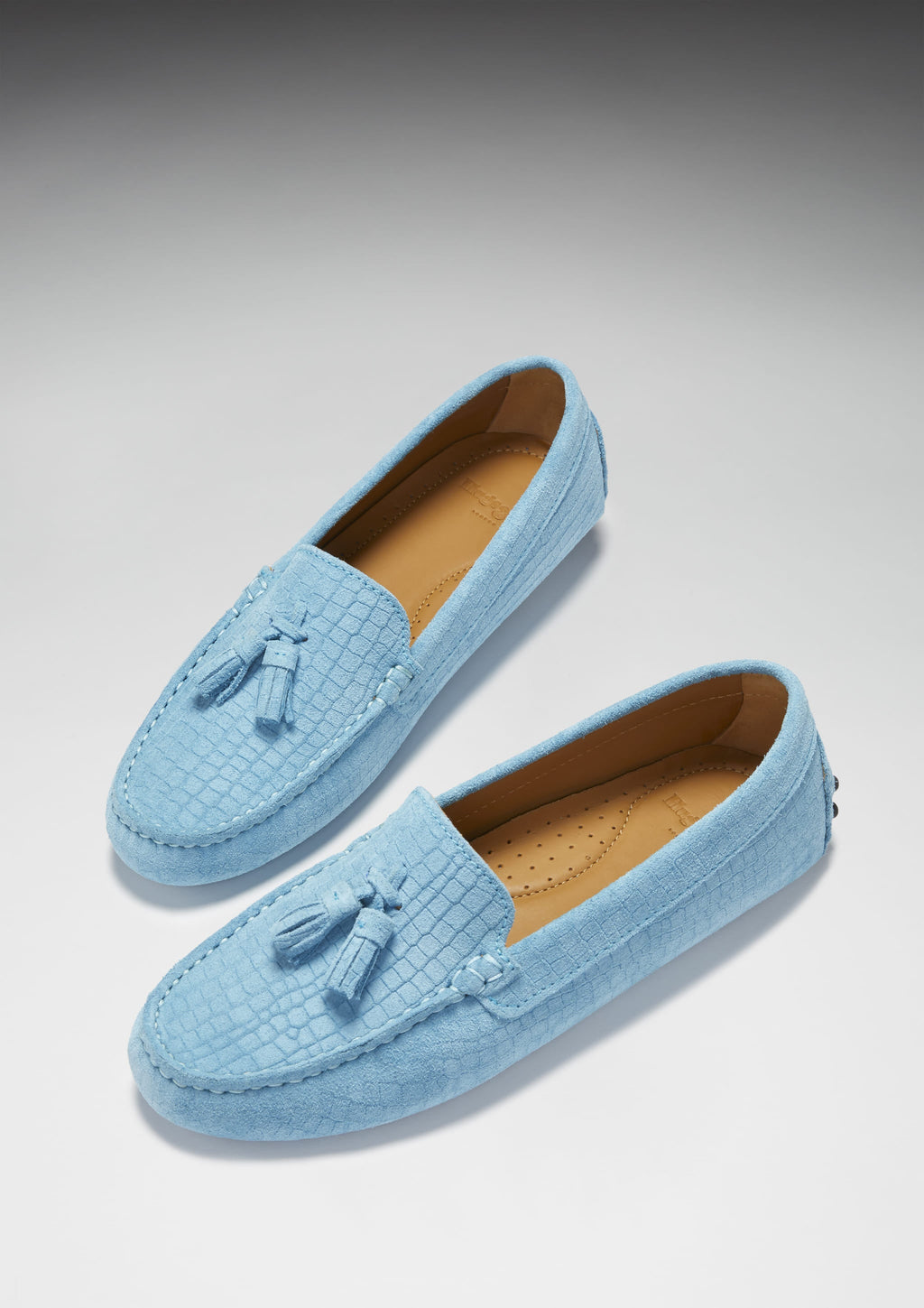 Women's Blue Tasselled Driving Loafers in Embossed Suede