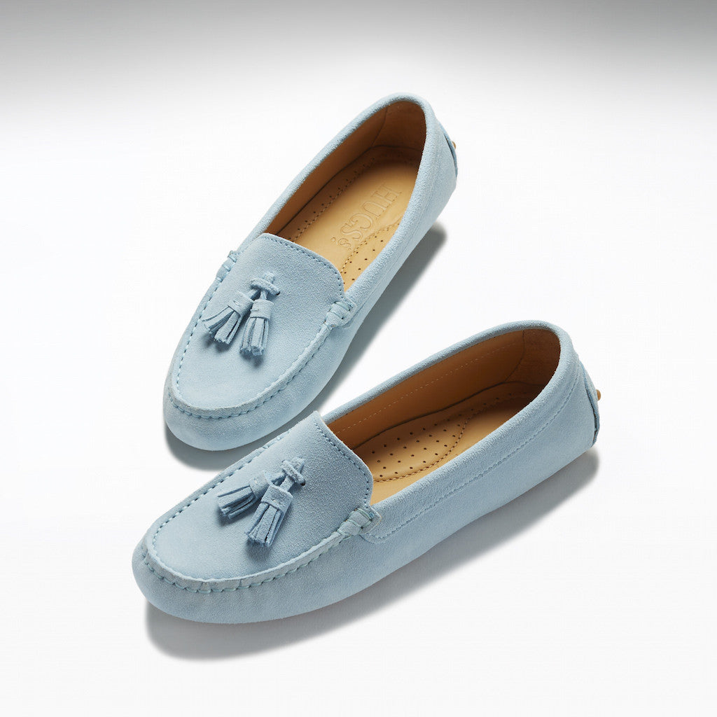 Women's Sky Blue Suede Tasselled Driving Loafers