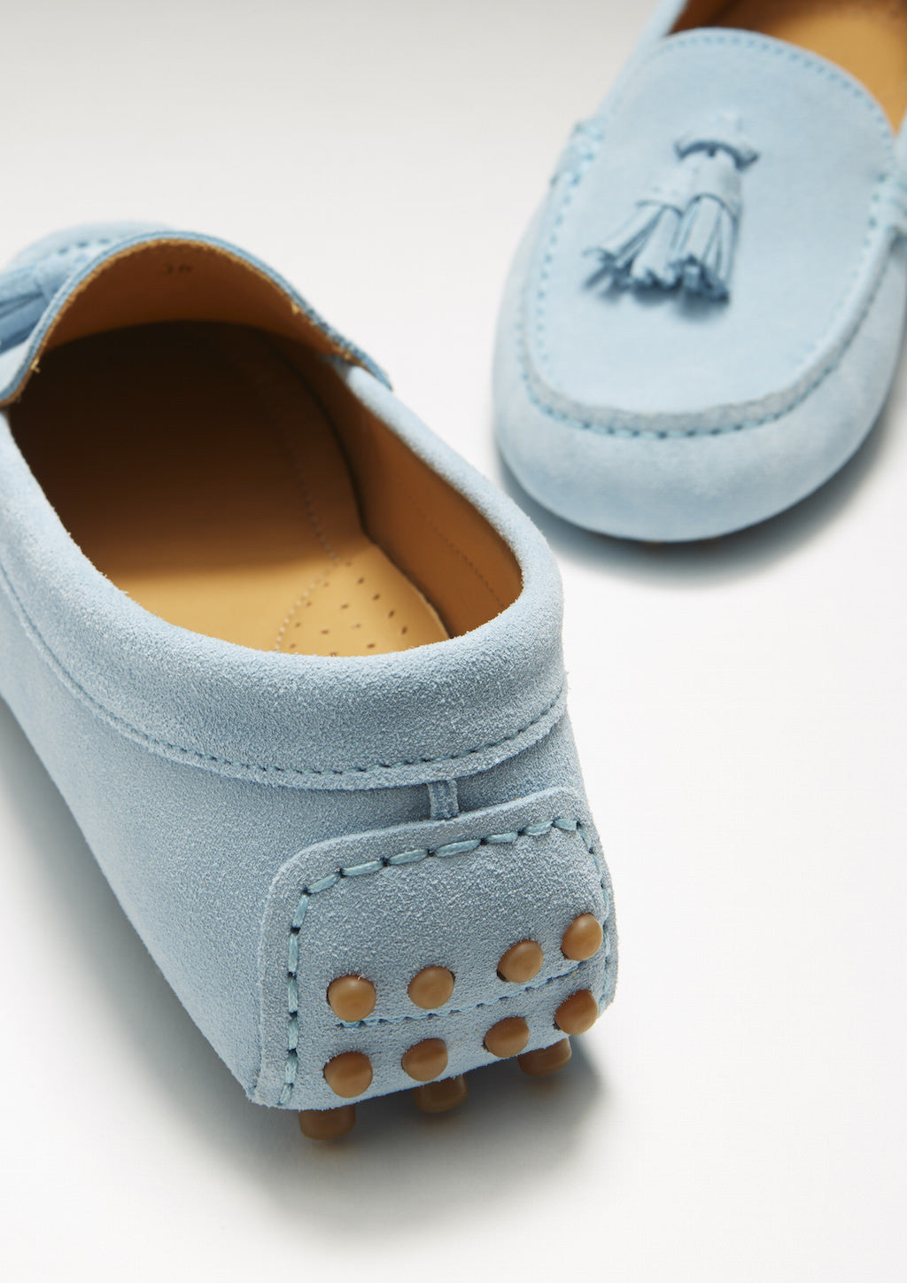 Women's Sky Blue Suede Tasselled Driving Loafers