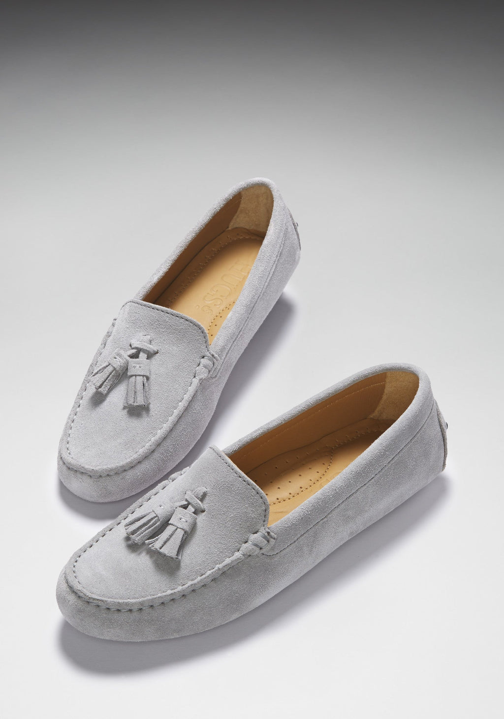 Women's Dove Grey Tasselled Driving Loafers in Suede