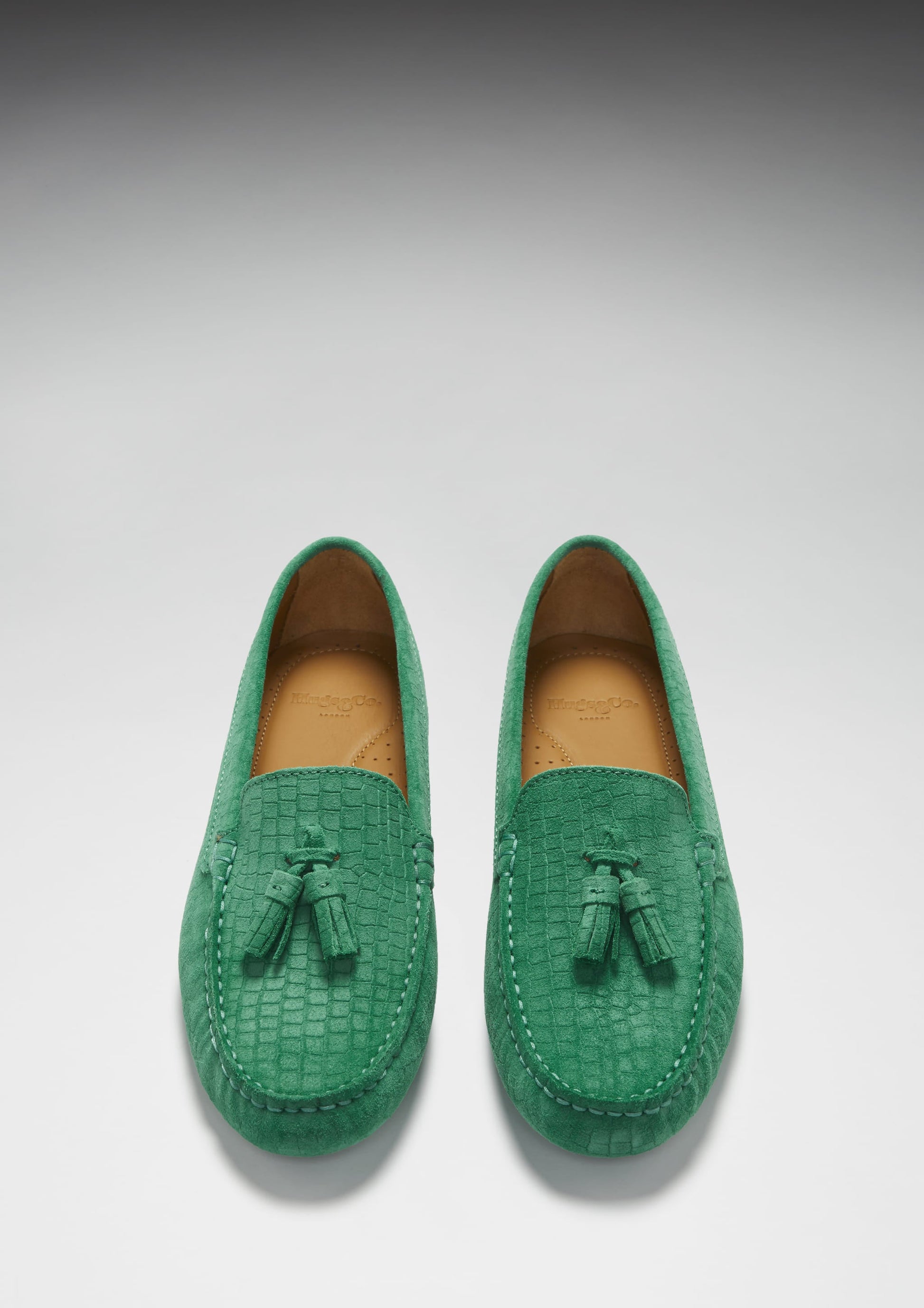 Women's Emerald Tasselled Driving Loafers in Embossed Suede