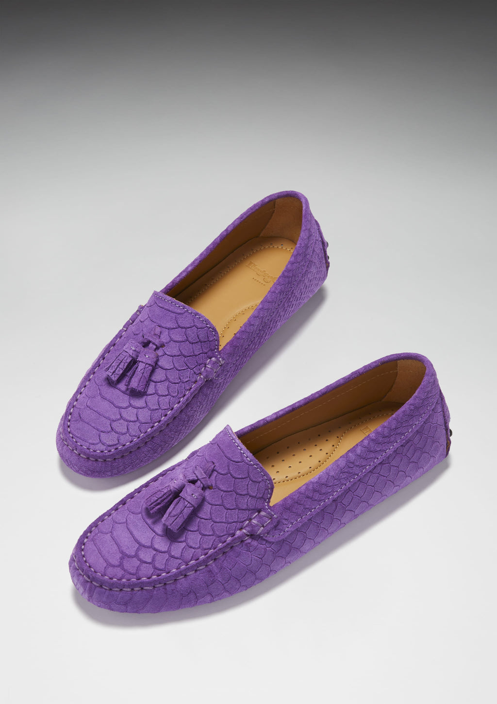 Women's Purple Tasselled Driving Loafers in Embossed Suede