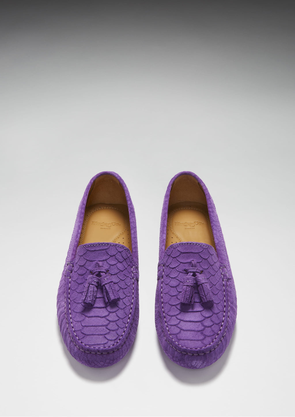 Women's Purple Tasselled Driving Loafers in Embossed Suede