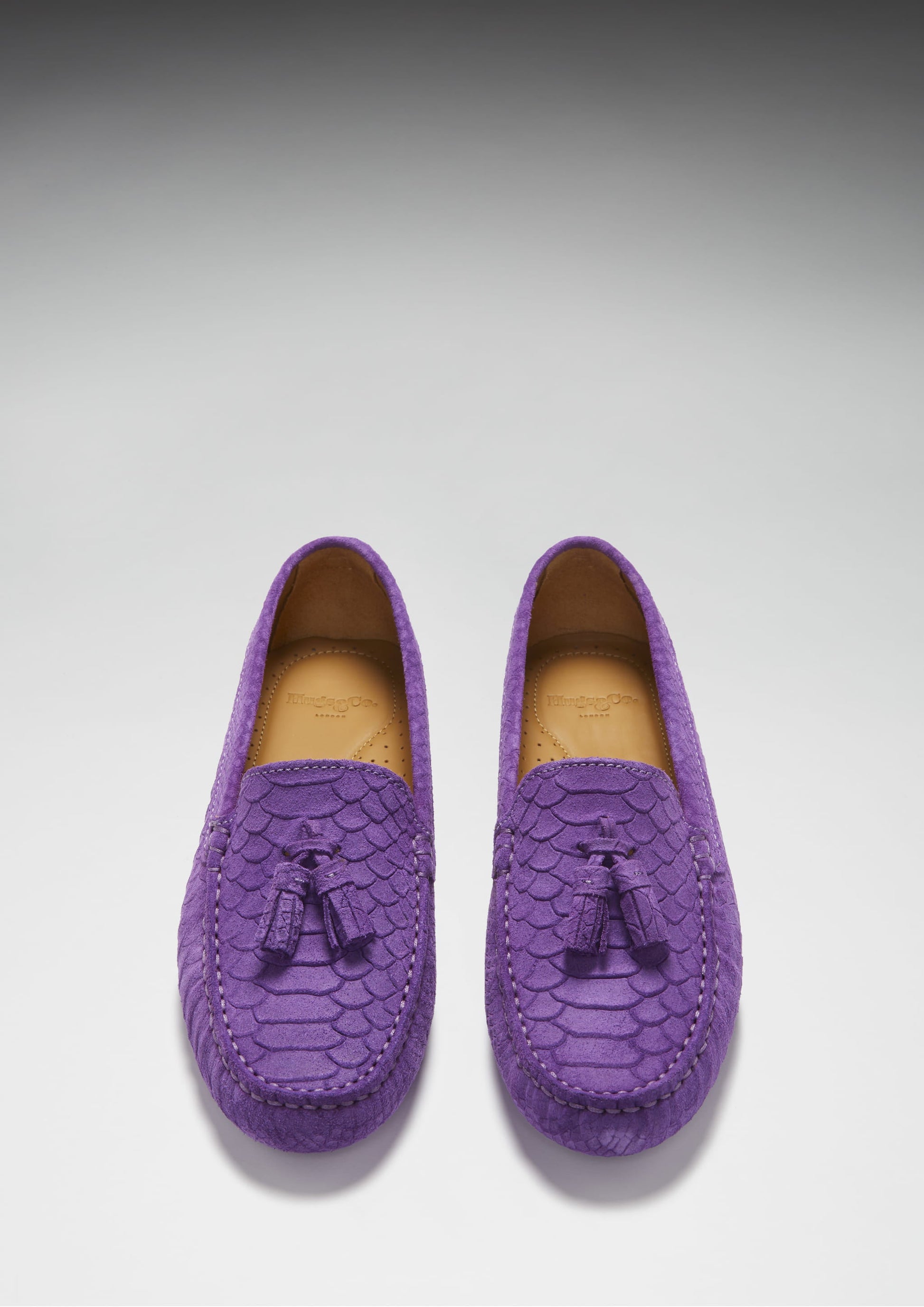 Women's Purple Tasselled Driving Loafers in Embossed Suede