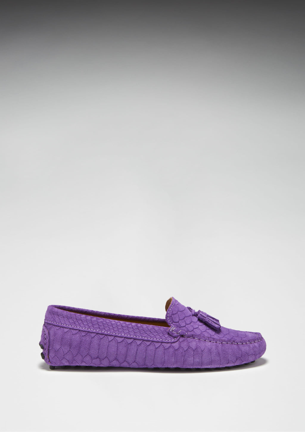 Women's Purple Tasselled Driving Loafers in Embossed Suede