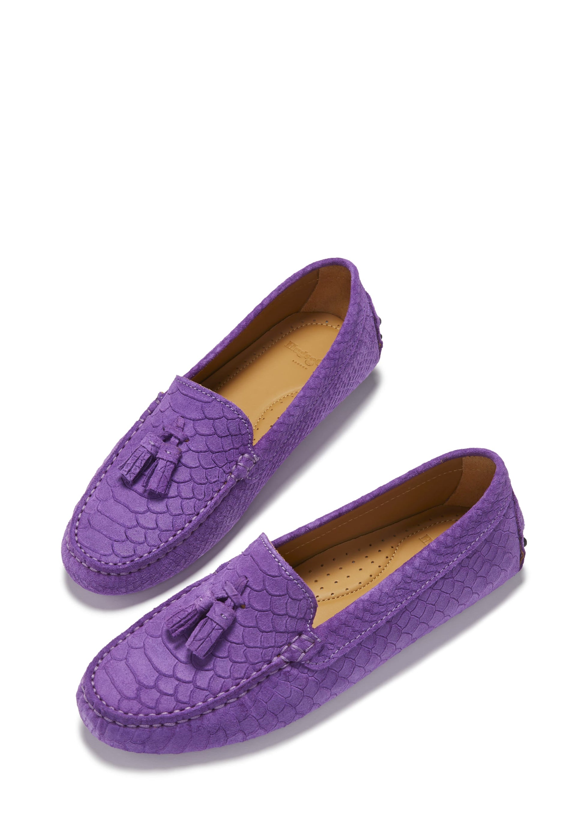 Women's Purple Tasselled Driving Loafers in Embossed Suede