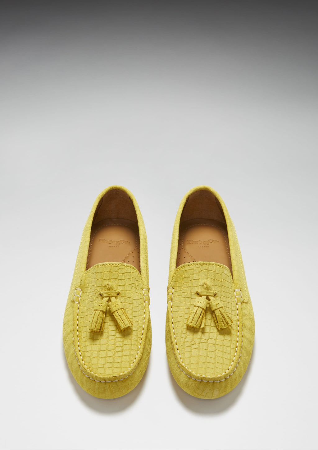 Women's Yellow Suede Driving Loafers with Gecko Print