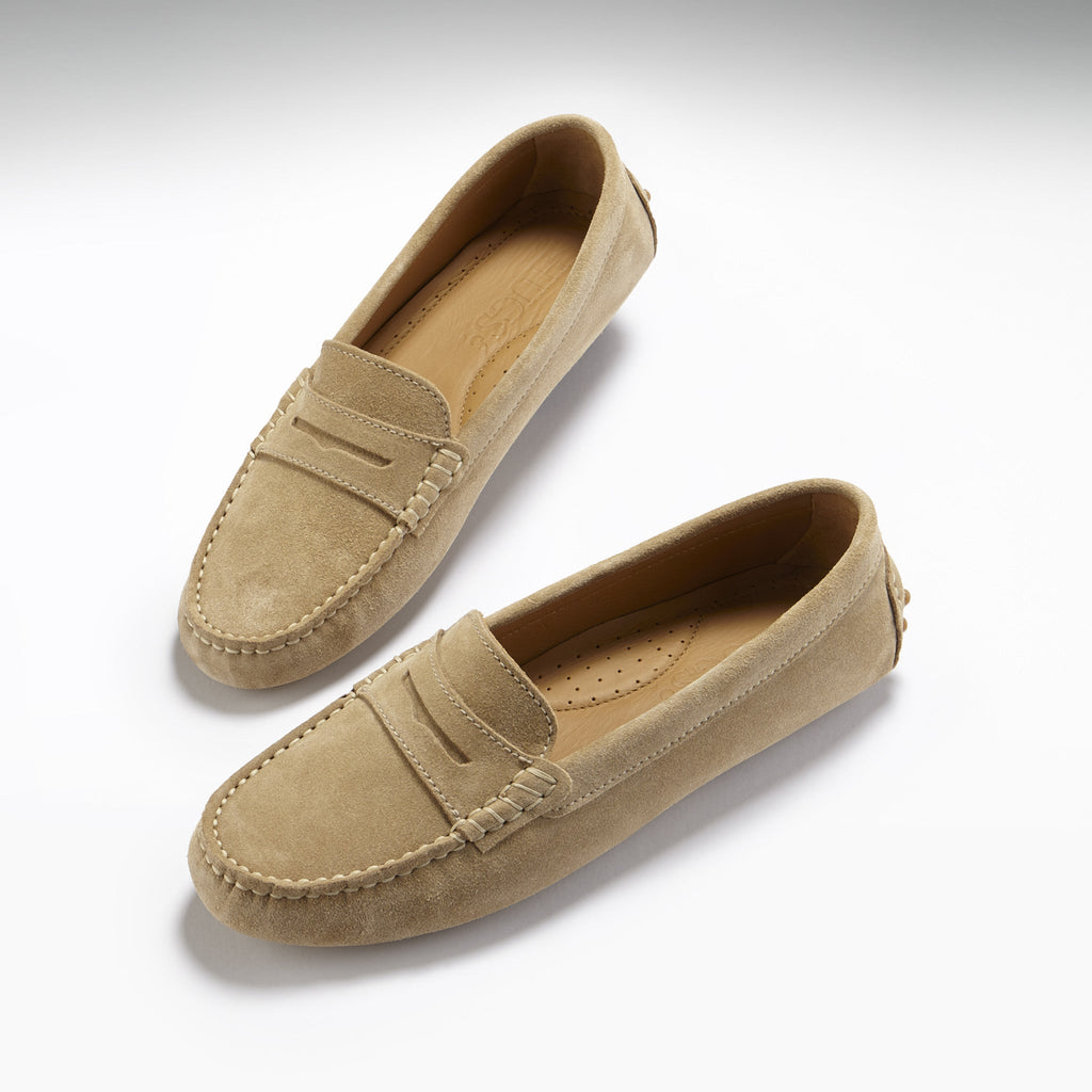 Women's Penny Driving Loafers in Taupe Suede