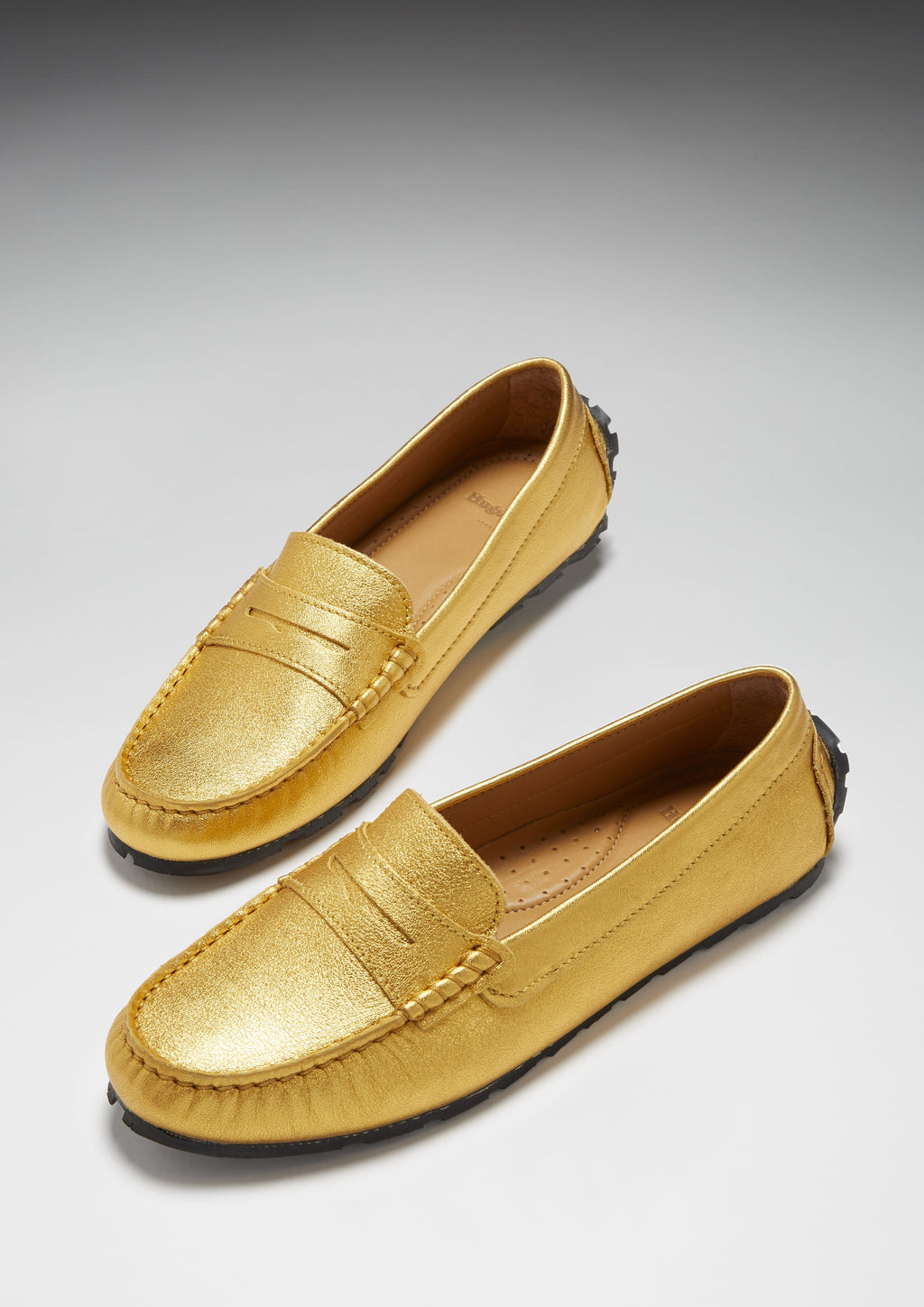 Women's Yellow Gold Leather Penny Loafers