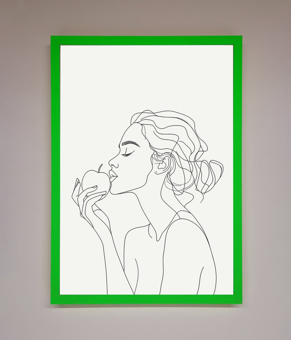 Women With An Apple Line Drawing Framed Poster