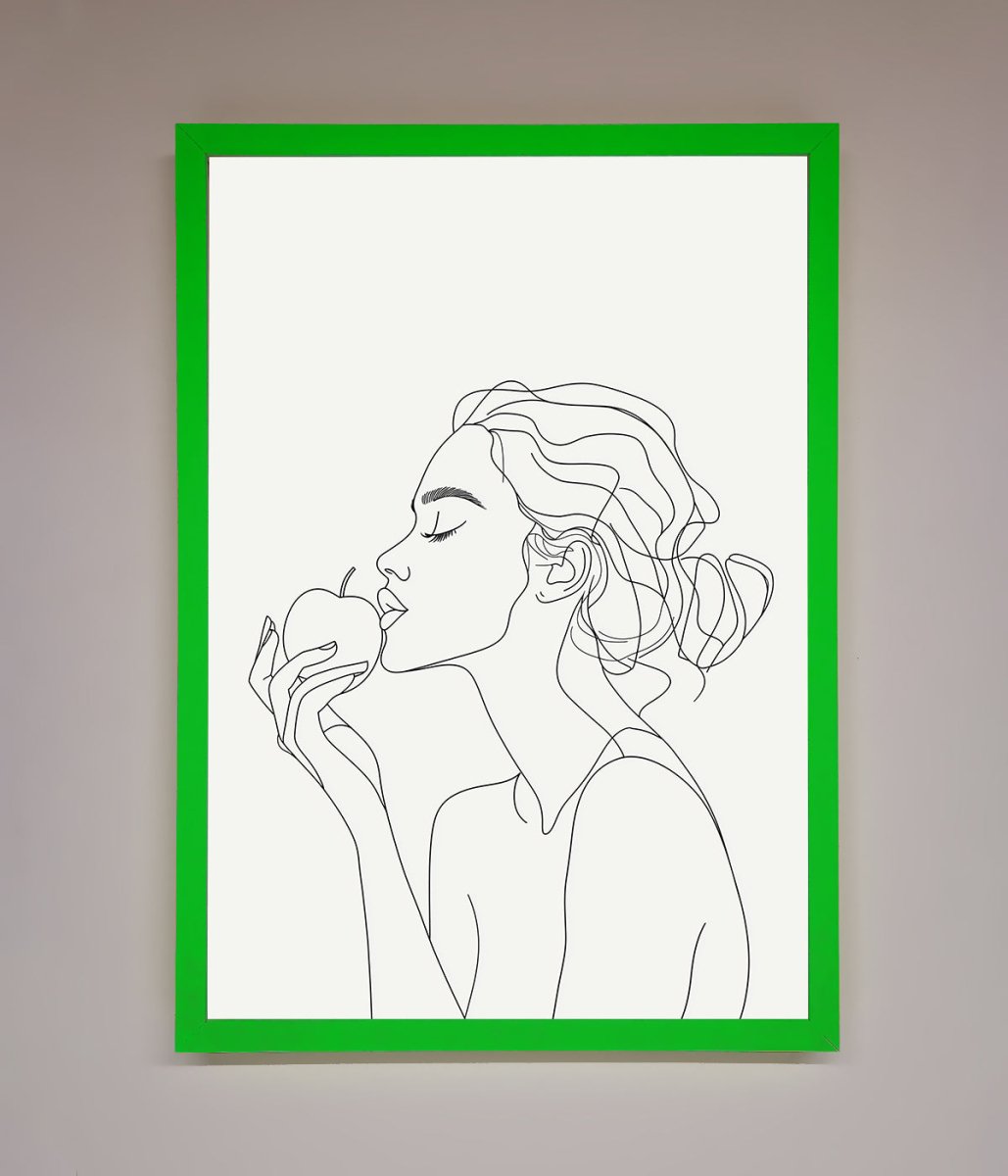 Women With An Apple Line Drawing Framed Poster