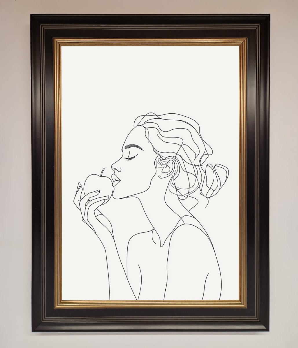 Women With An Apple Line Drawing Framed Poster