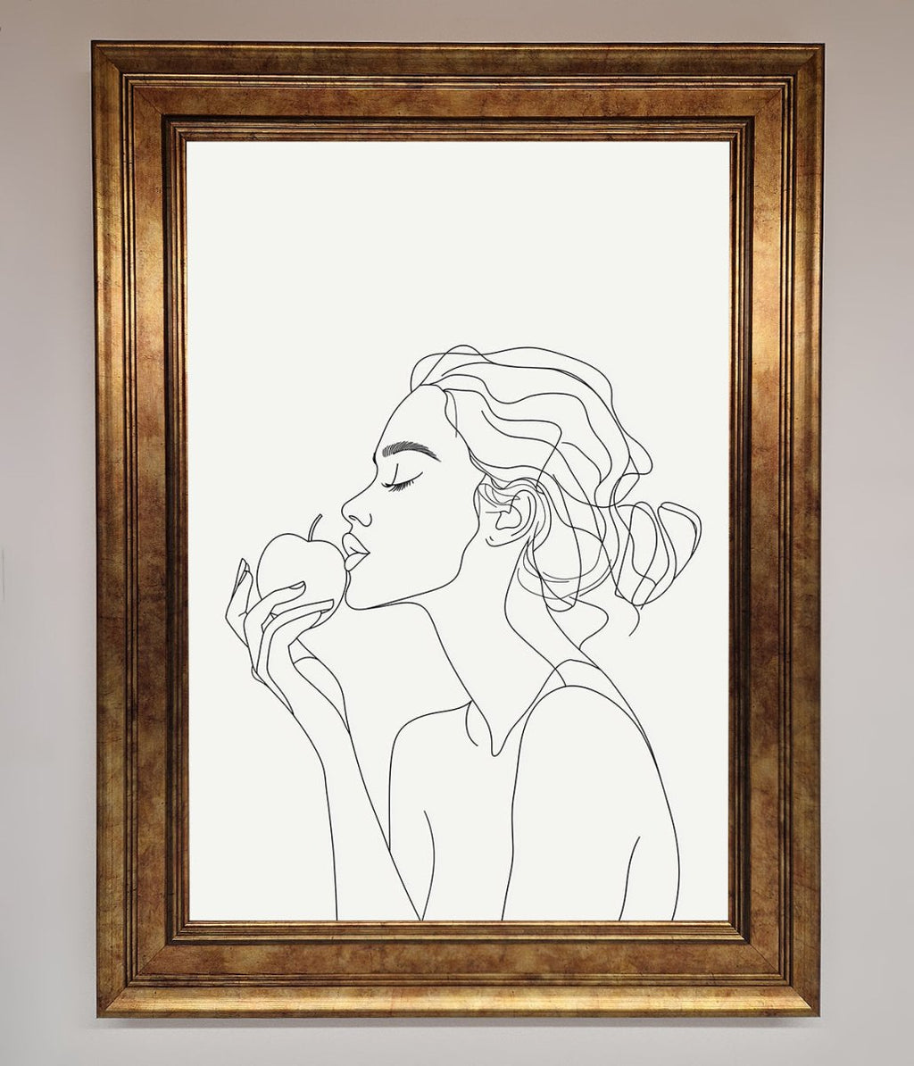 Women With An Apple Line Drawing Framed Poster