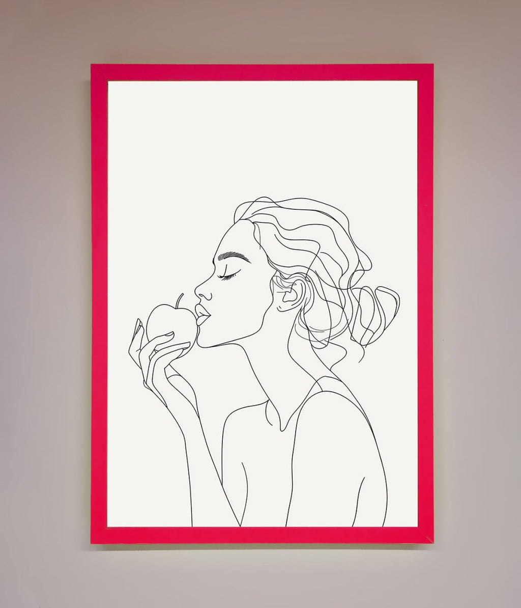 Women With An Apple Line Drawing Framed Poster