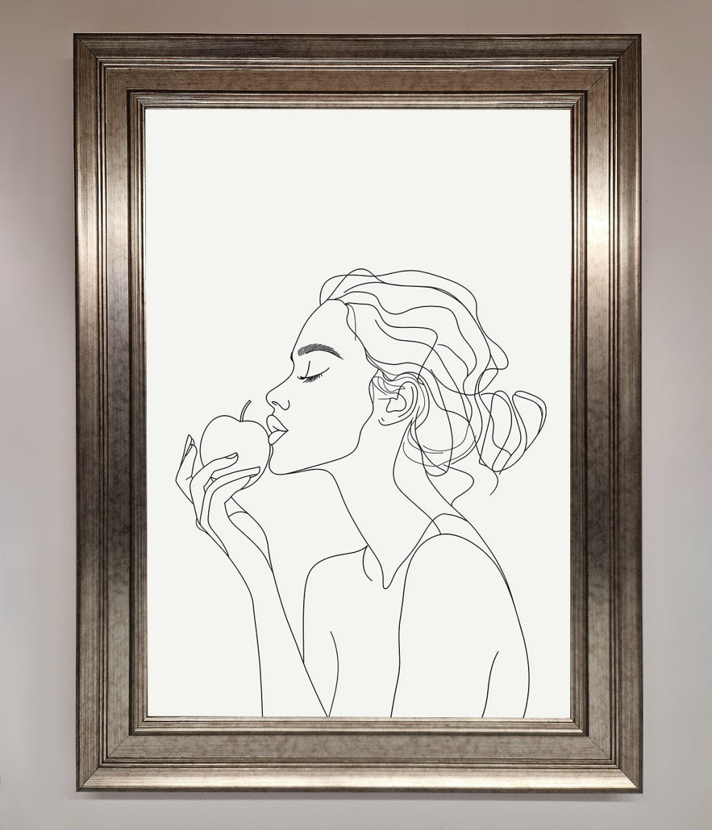 Women With An Apple Line Drawing Framed Poster