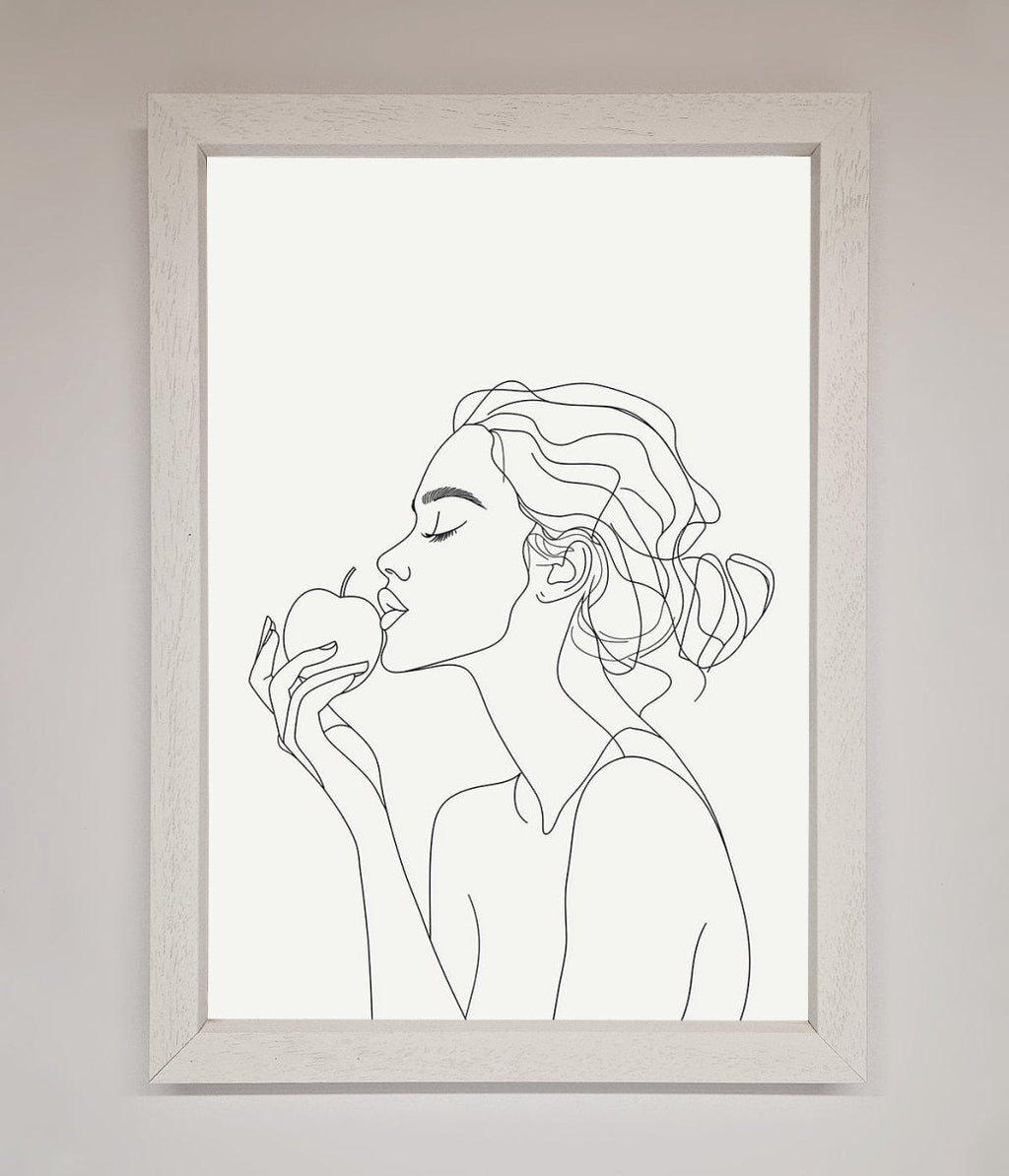 Women With An Apple Line Drawing Framed Poster