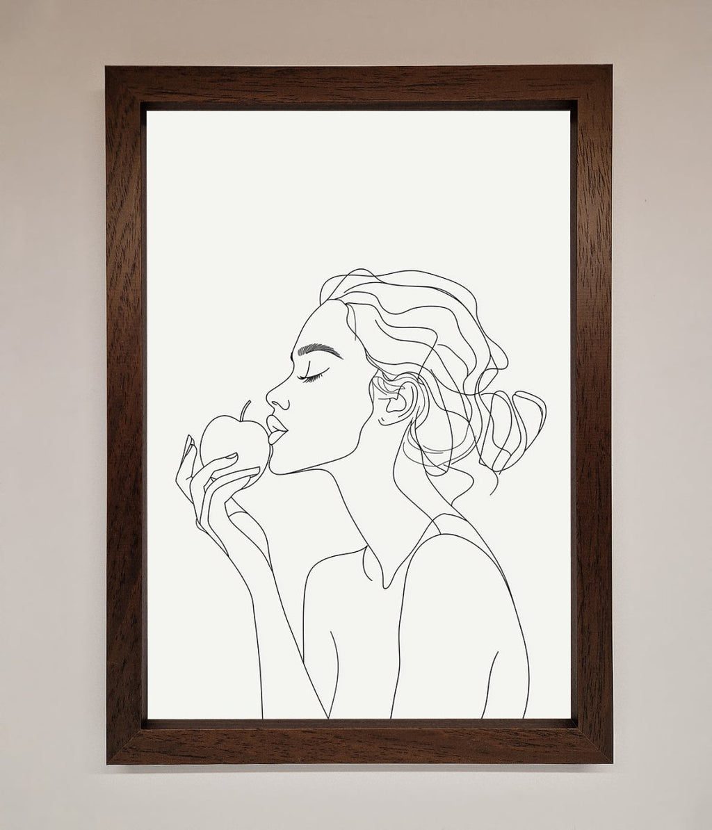 Women With An Apple Line Drawing Framed Poster