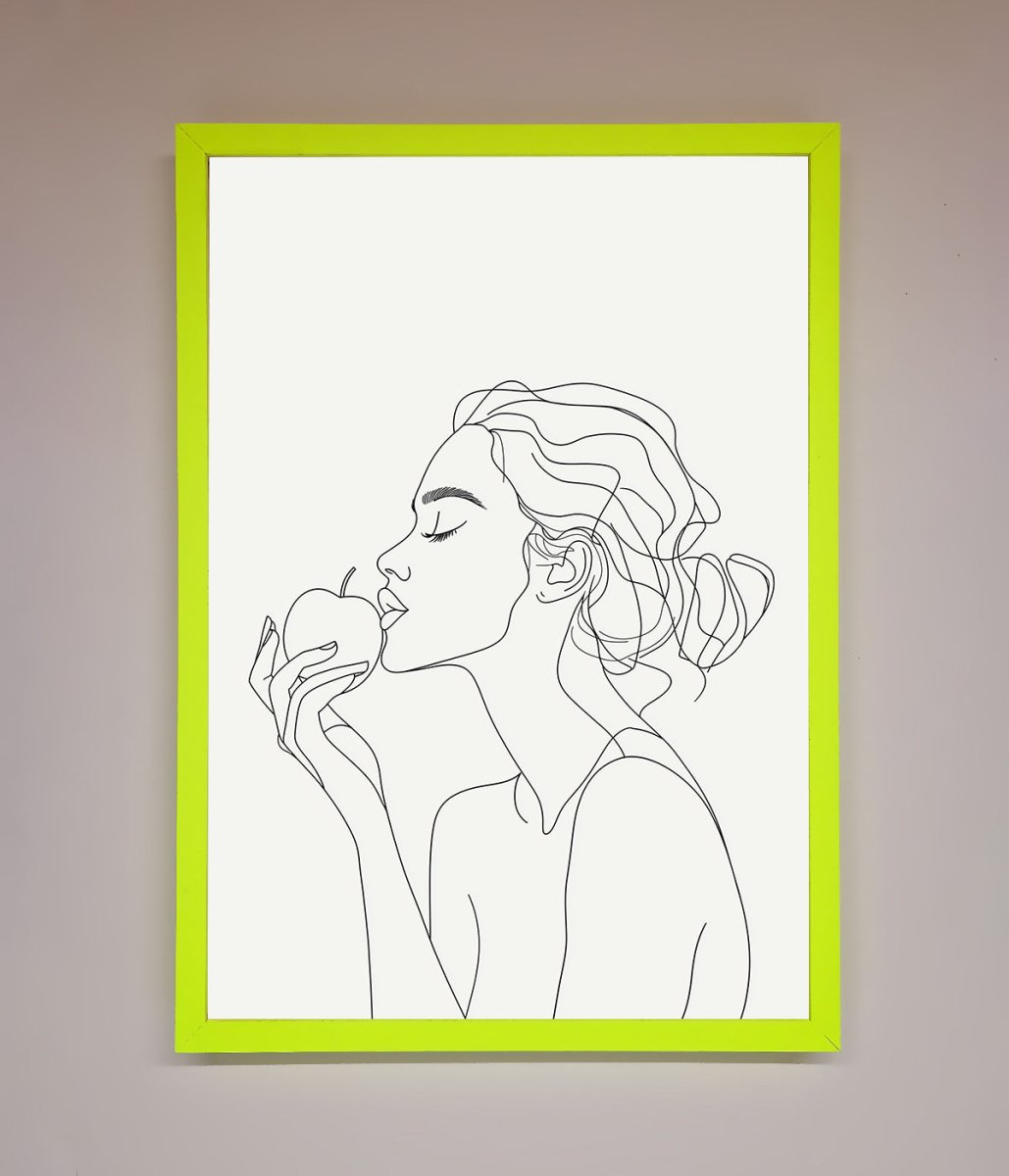 Women With An Apple Line Drawing Framed Poster