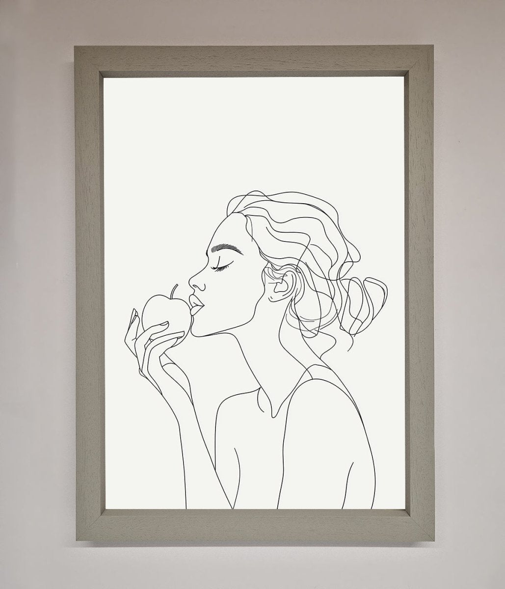 Women With An Apple Line Drawing Framed Poster