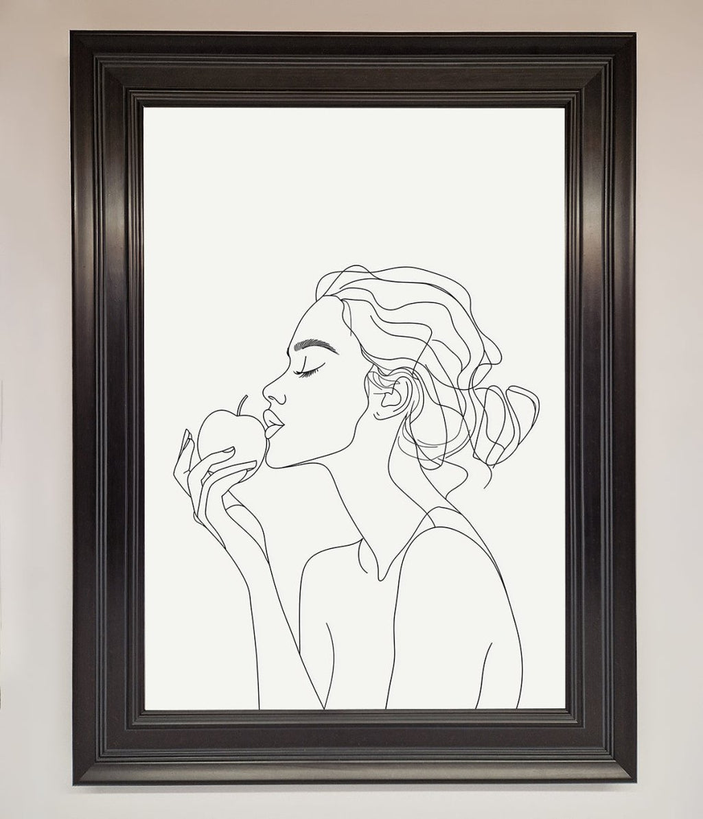 Women With An Apple Line Drawing Framed Poster