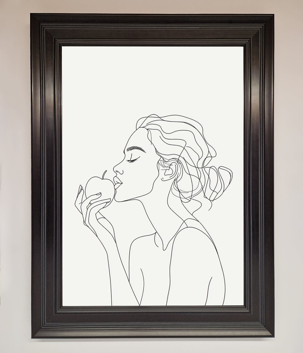 Women With An Apple Line Drawing Framed Poster