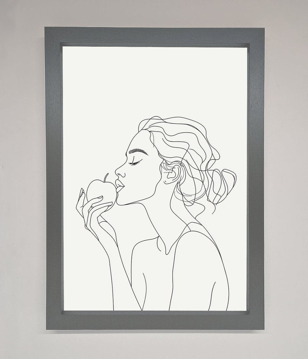 Women With An Apple Line Drawing Framed Poster