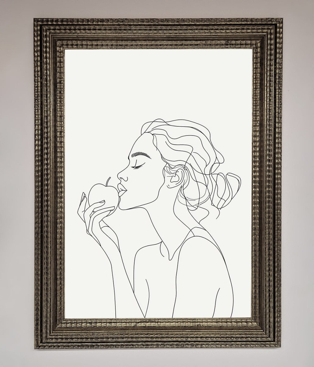 Women With An Apple Line Drawing Framed Poster