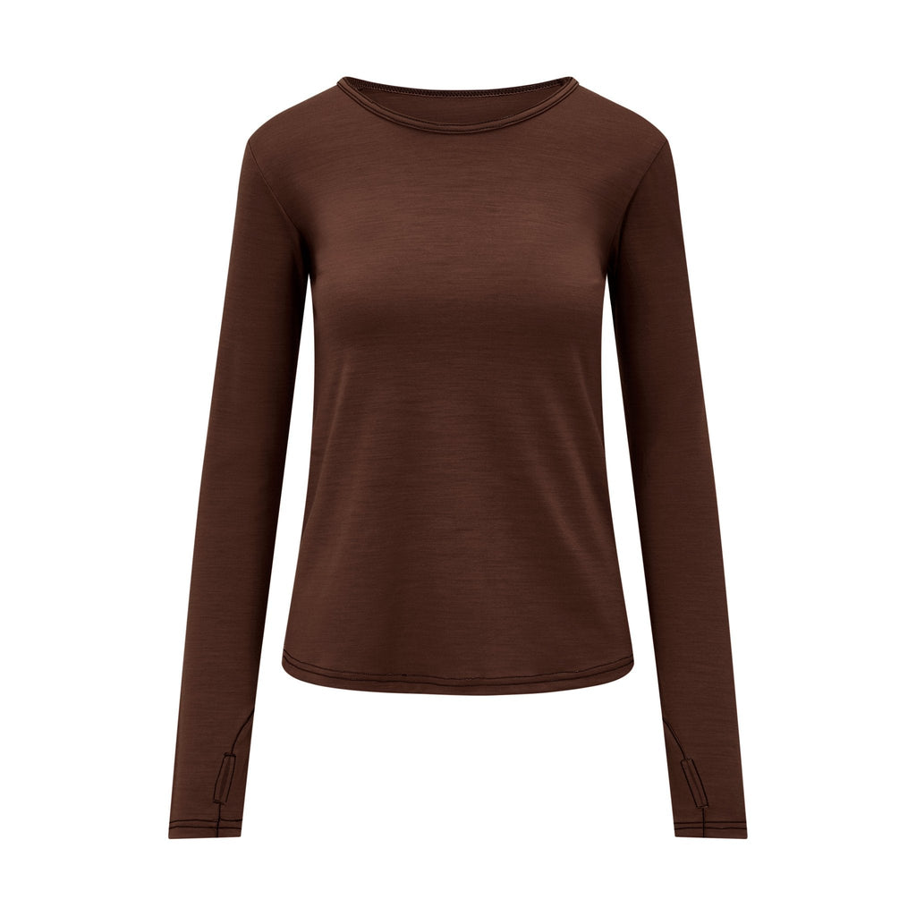 Womens Merino Long Sleeve Chocolate Brown