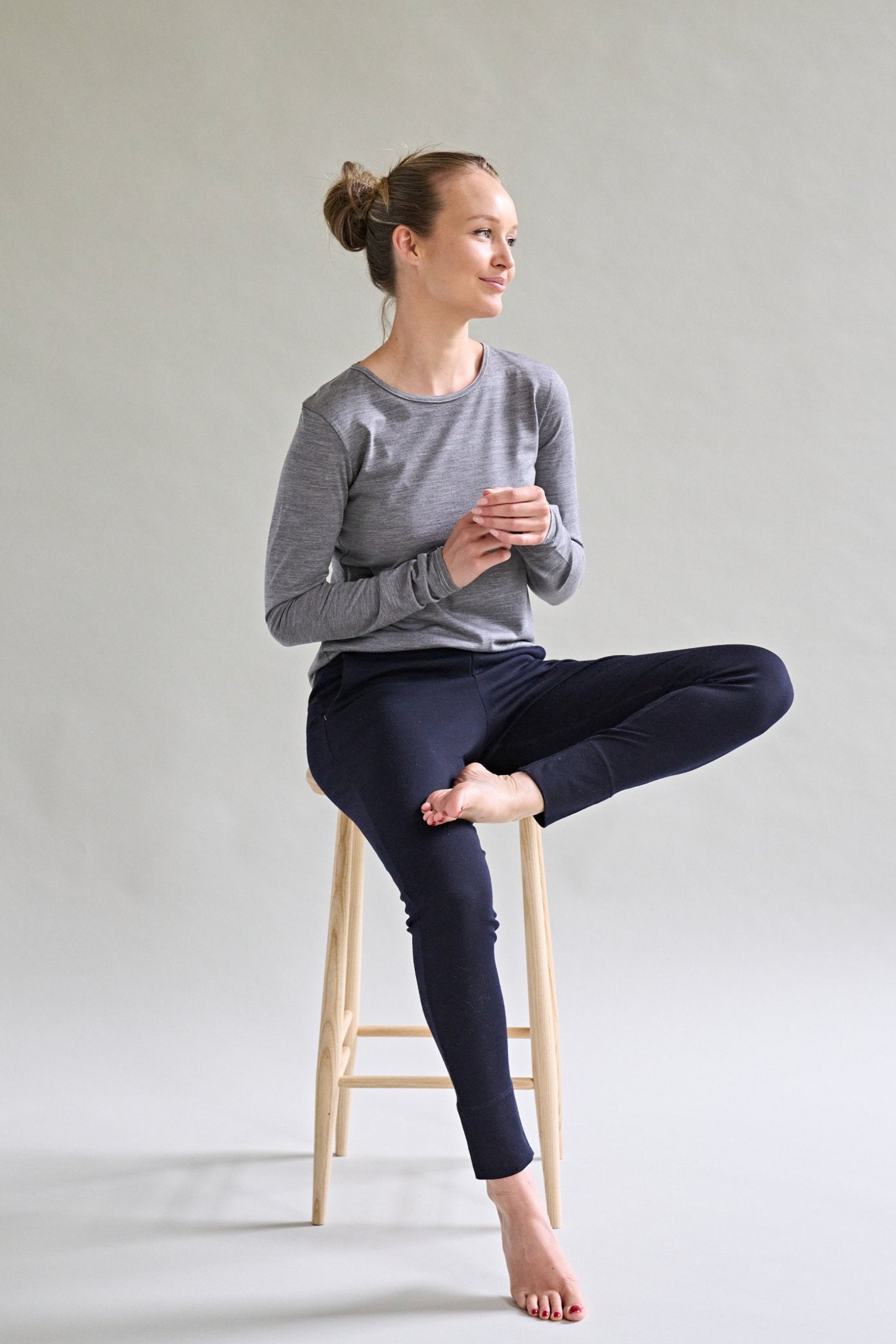 Women's Merino Long Sleeve Top in Grey Marle