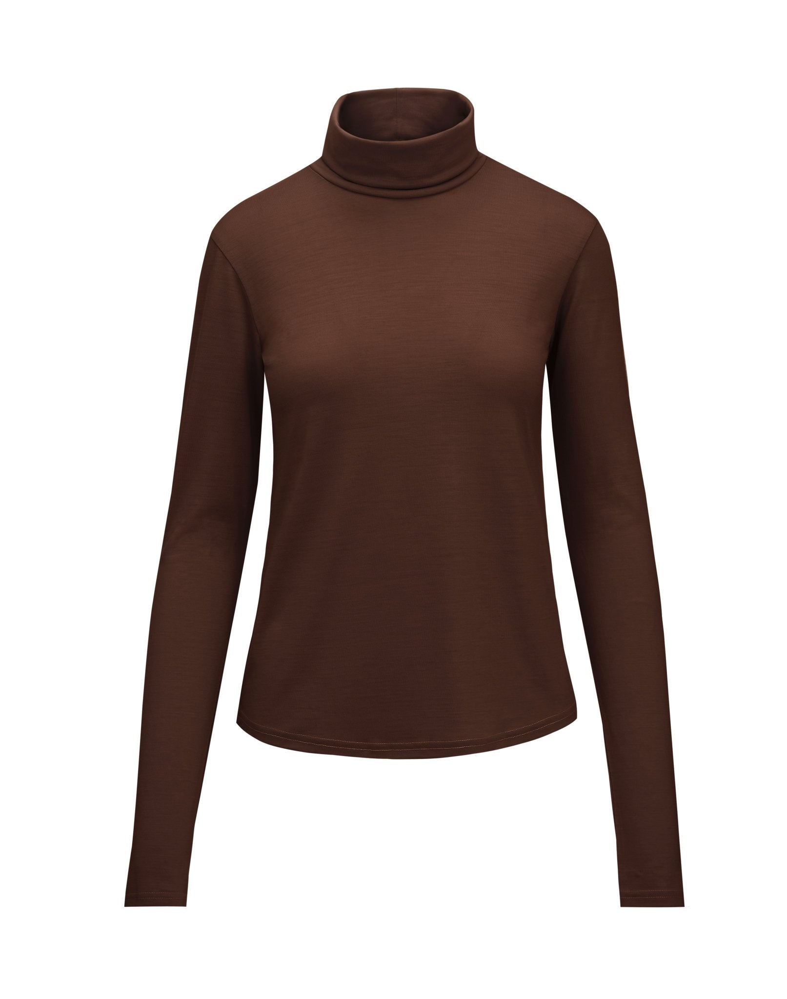 Womens Merino Polo Neck Chocolate Brown
