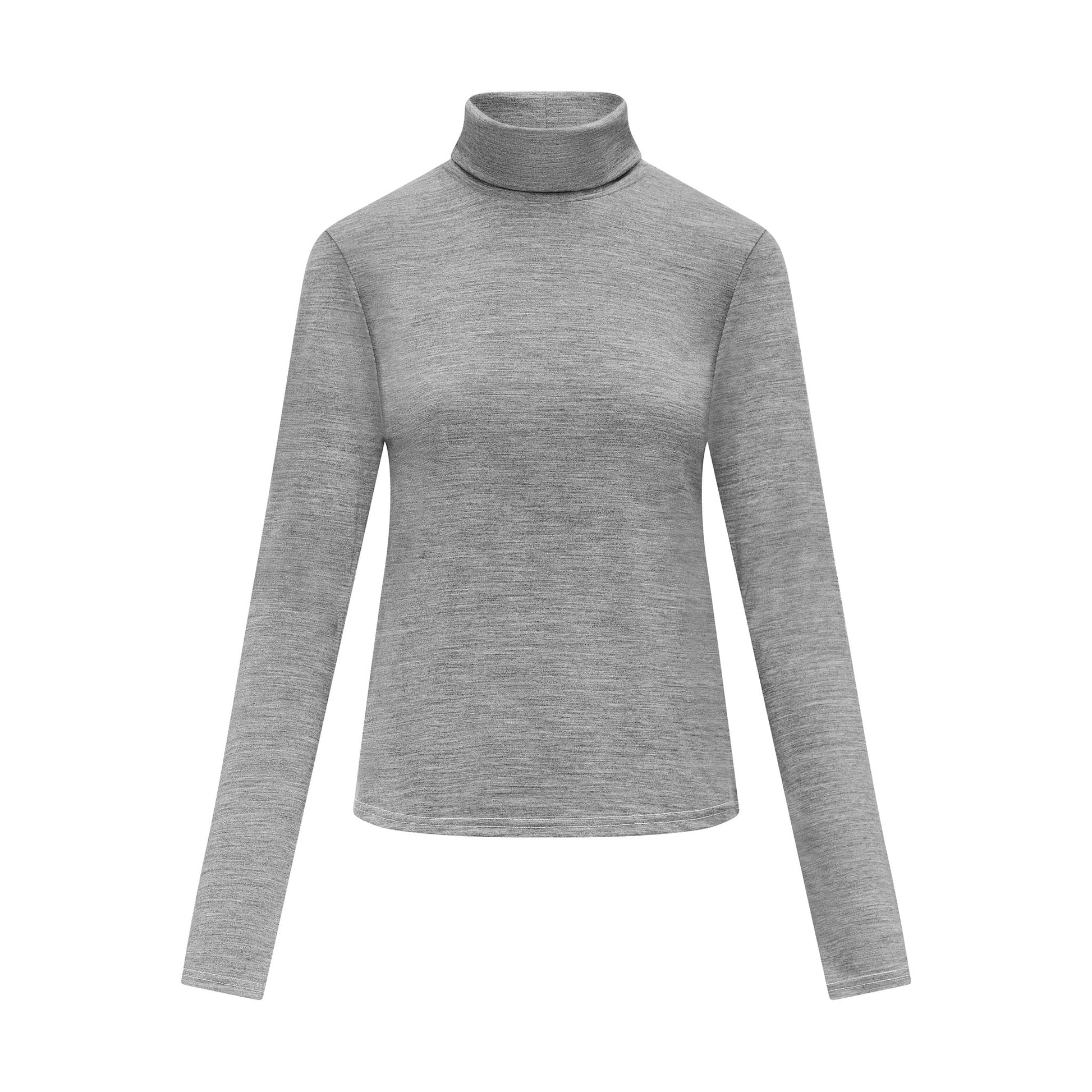 Women's Merino Wool Polo Neck in Grey Marle