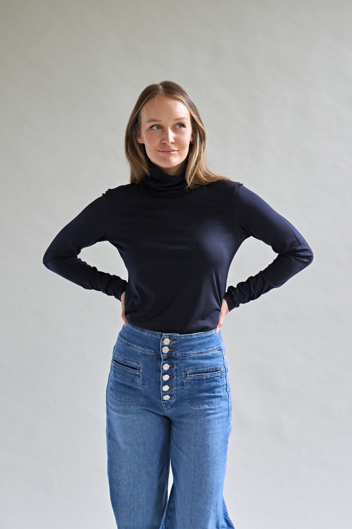 Women's Merino Polo Neck in Midnight