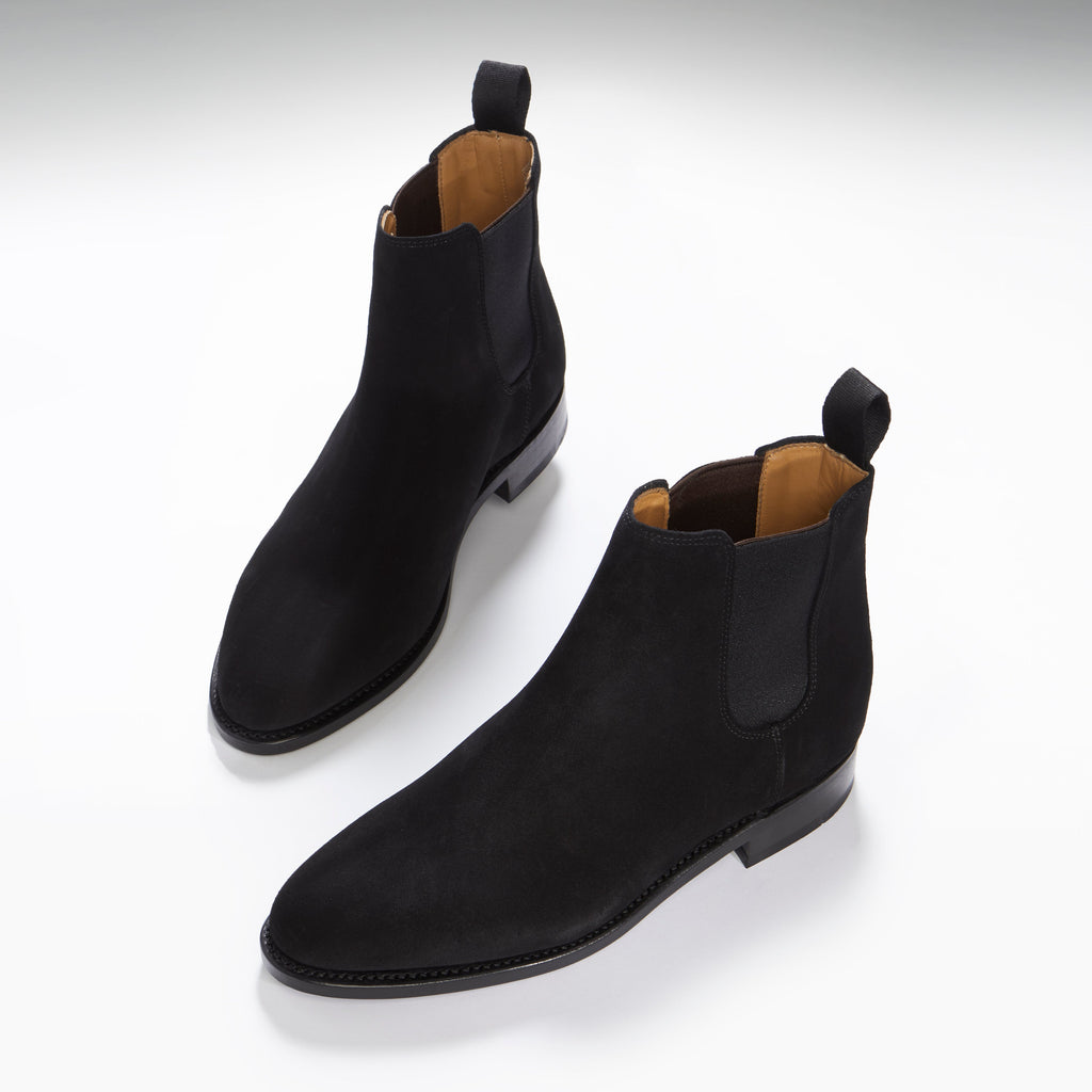 Women's Black Suede Chelsea Boots, Welted Leather Sole