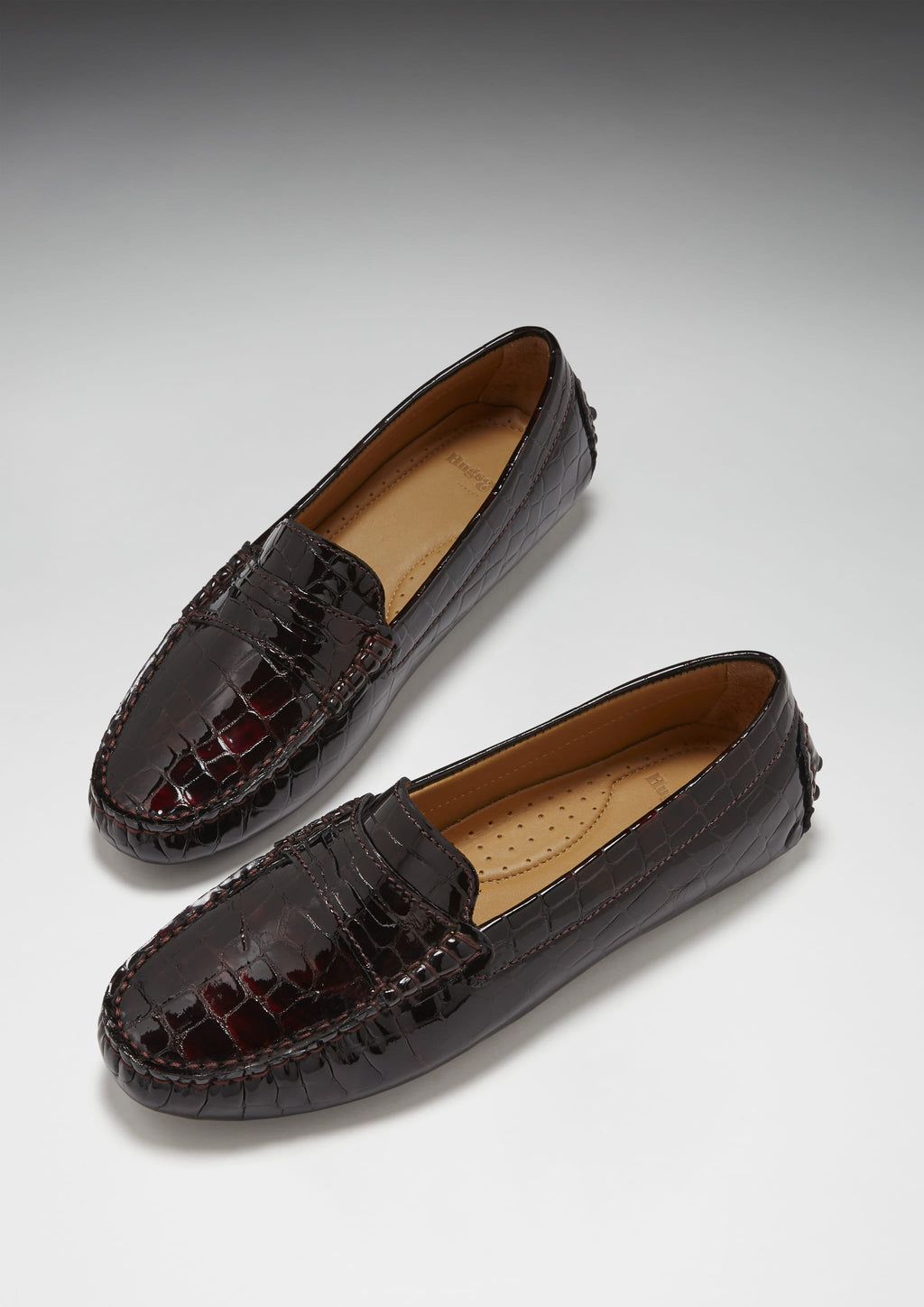 Women's Brown Croc Print Penny Driving Loafers