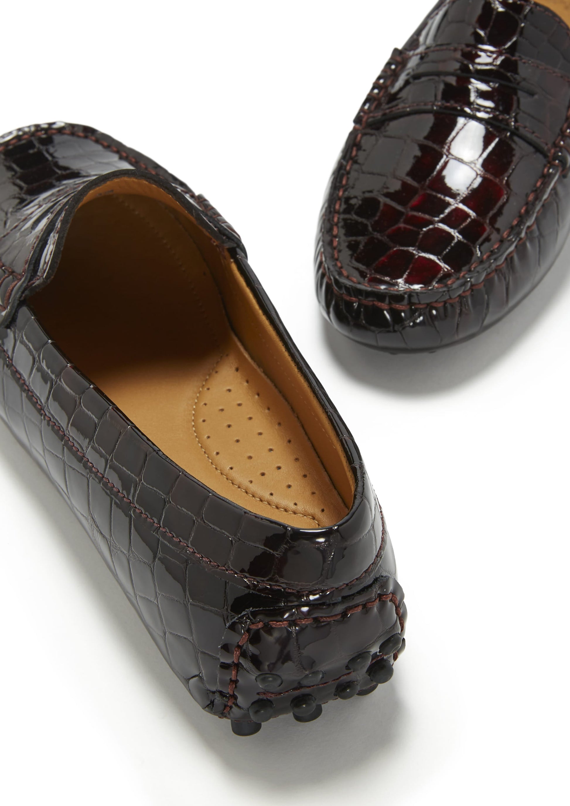 Women's Brown Croc Print Penny Driving Loafers