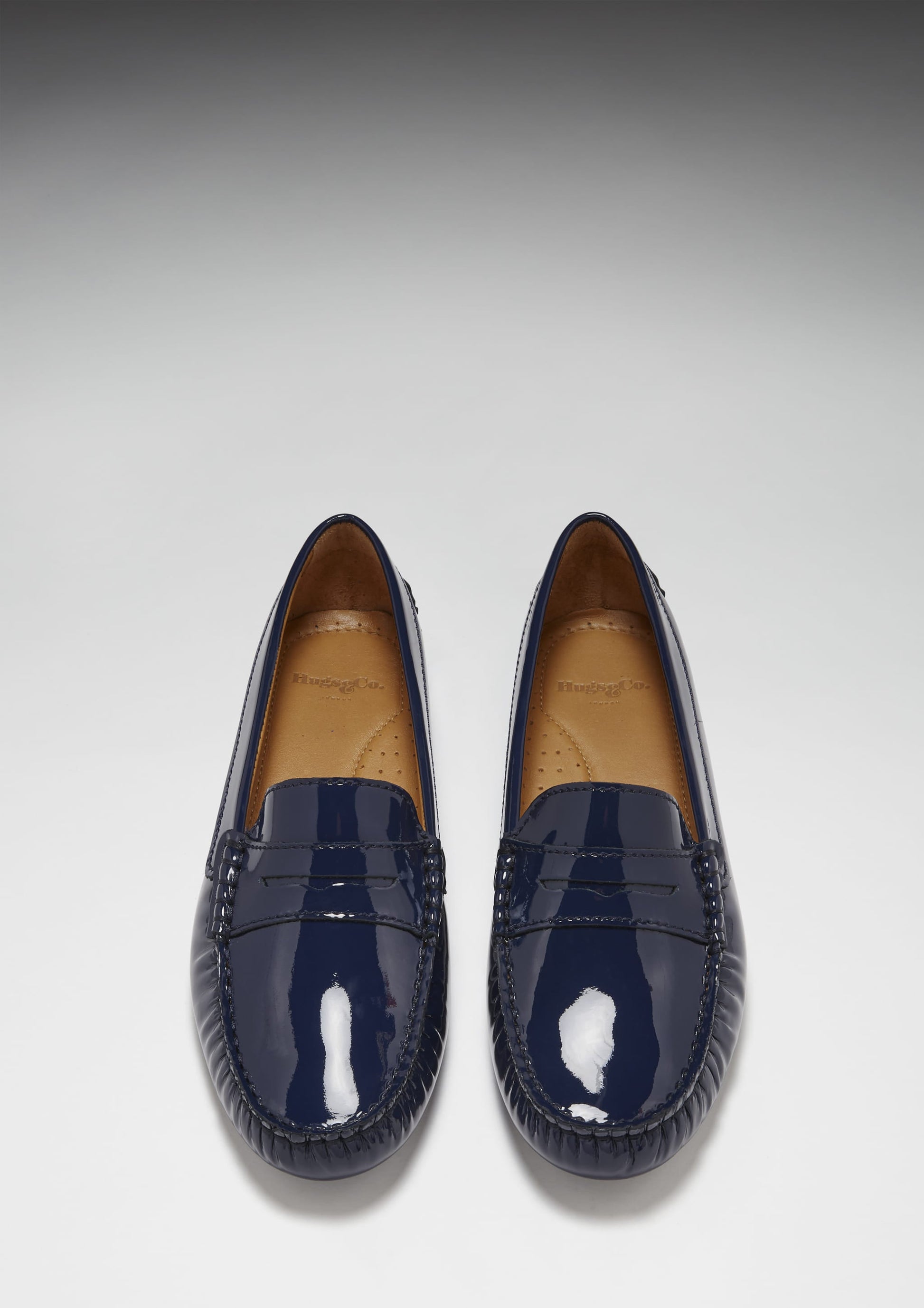 Women's Navy Patent Leather Penny Driving Loafers