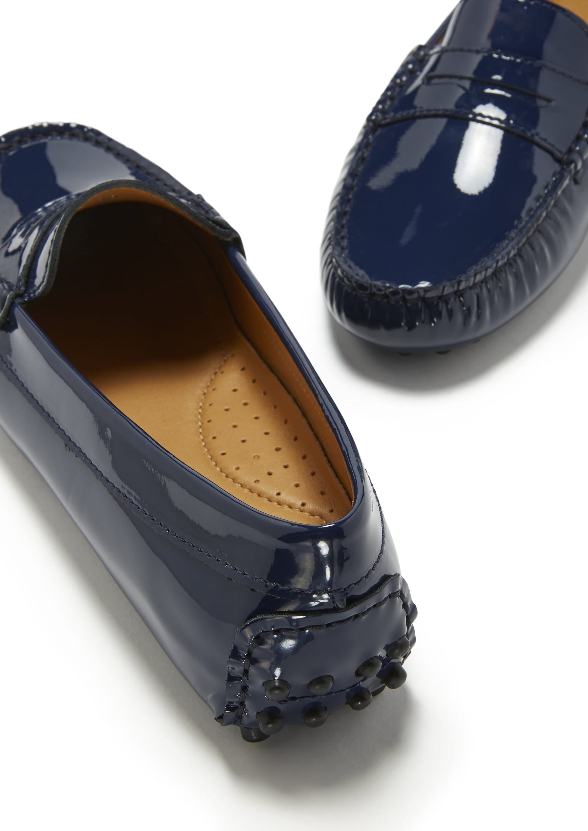 Women's Navy Patent Leather Penny Driving Loafers