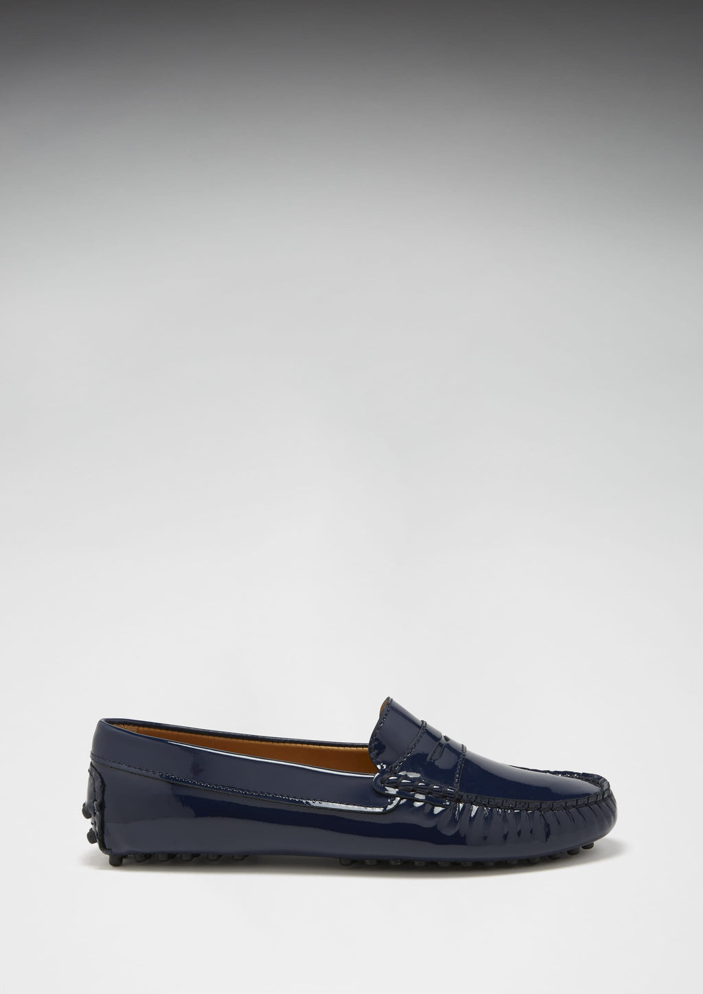 Women's Navy Patent Leather Penny Driving Loafers