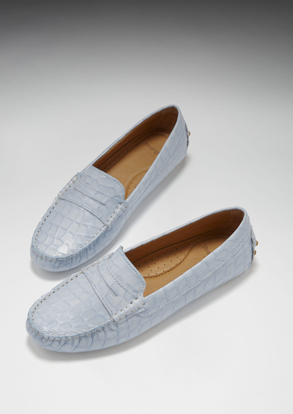 Women's Penny Driving Loafers in Powder Blue Patent Leather