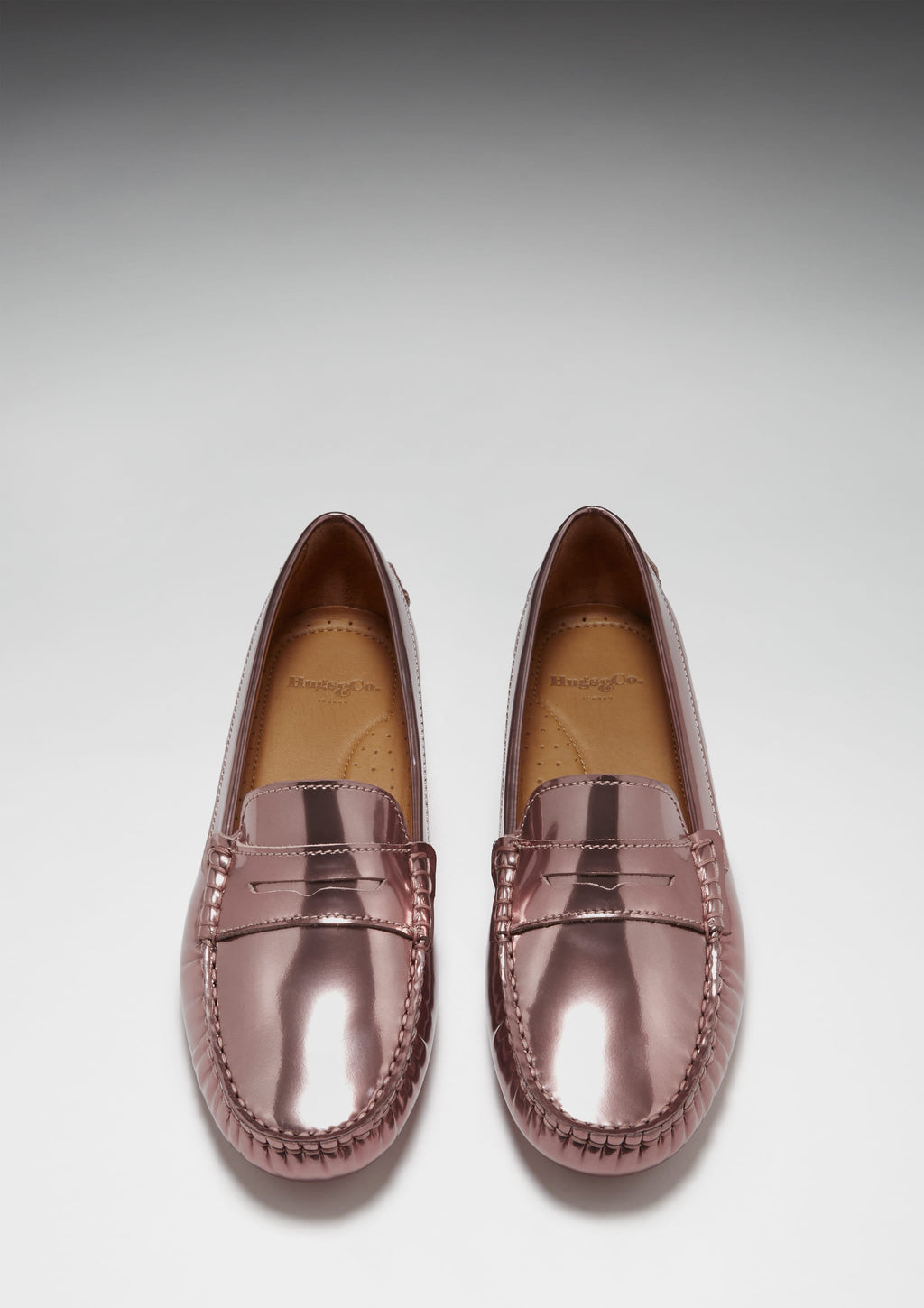 Women's Penny Driving Loafers in Rose Gold Patent Leather