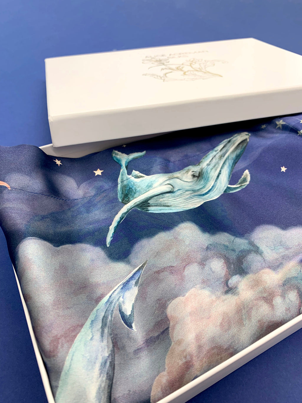 Blue Silk Pillowcase with Hand Painted Wondrous Print Standard Oxford