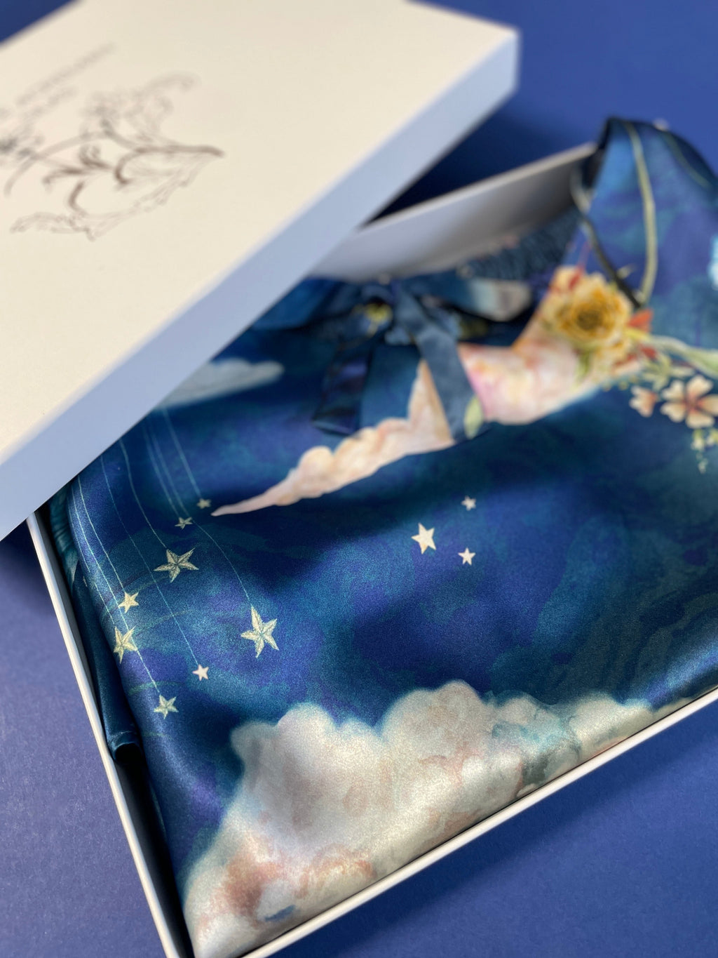 Blue Silk Pyjama Set in Wondrous Night Sky Print