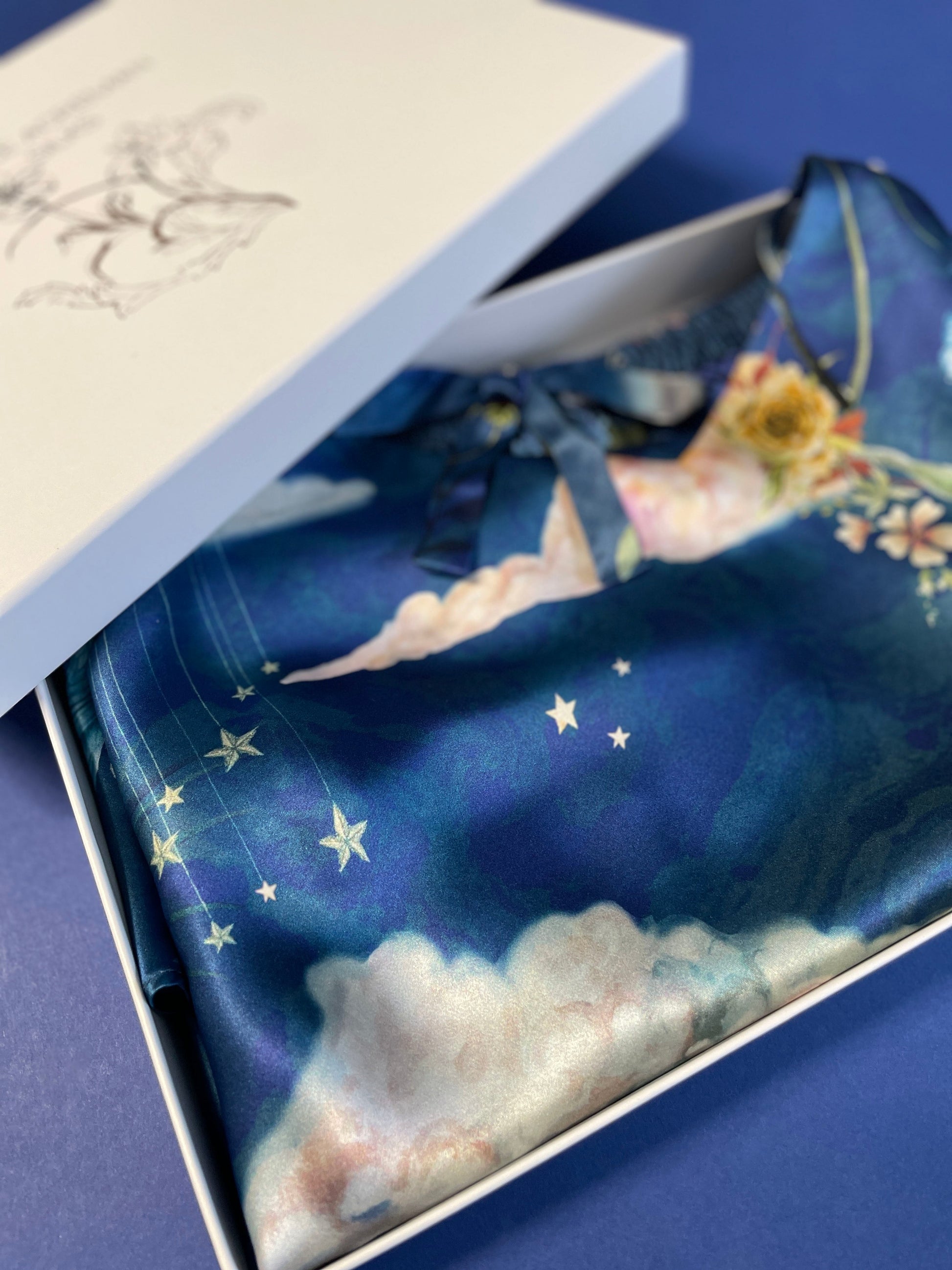 Blue Silk Pyjama Set in Wondrous Night Sky Print