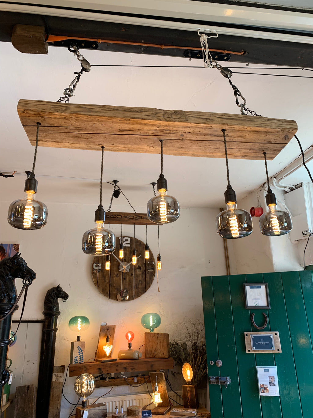 Wooden Beam Chandelier - Norwegian Spruce Cluster Pendant Light