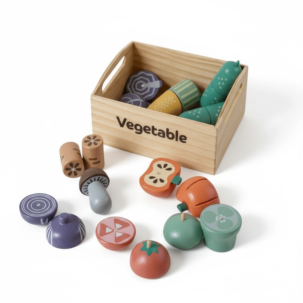 Wooden Vegetable Play Set with Crate