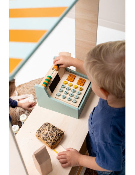 Interactive Wooden Cash Register – Fun & Educational Toy for Kids by Trixie Baby at brixbailey.com