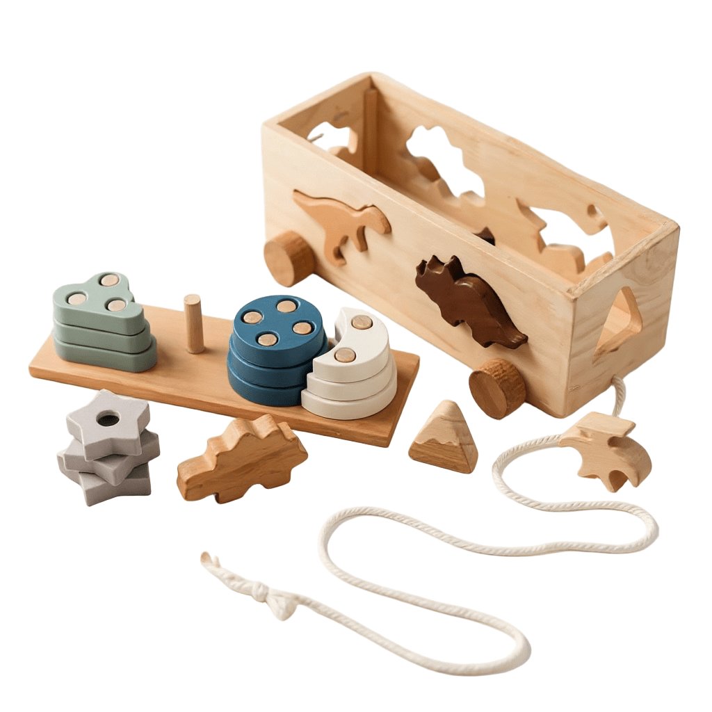 Wooden Dinosaur Sorting Box Pull Toy