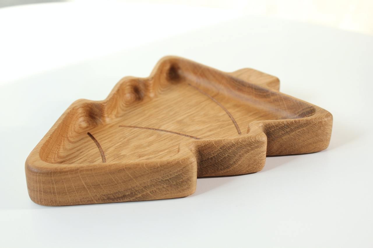 elegant handmade wooden christmas tree plate for kids, polished oak with festive holiday charm