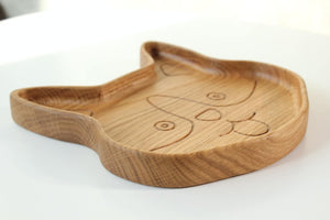 bold corgi-shaped wooden plate for kids, hand-polished oak with smooth finish, eco-friendly baby gift