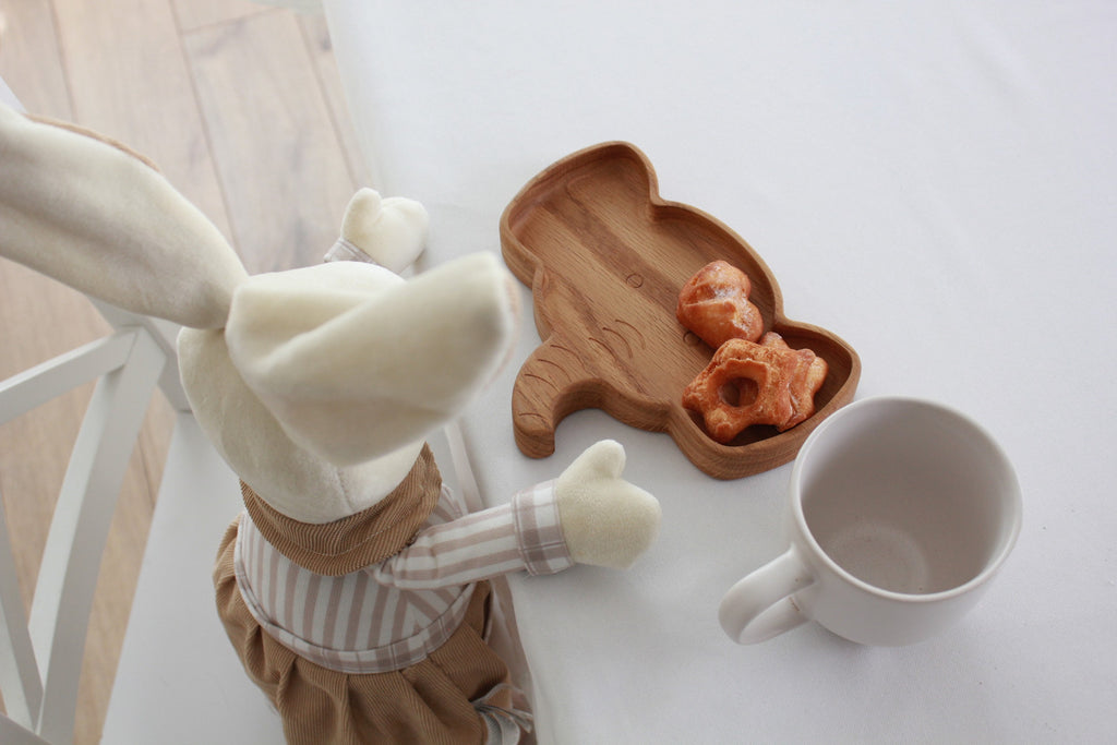 bold handmade wooden elephant plate for kids - natural oak, ultra-smooth finish, eco-friendly baby gift